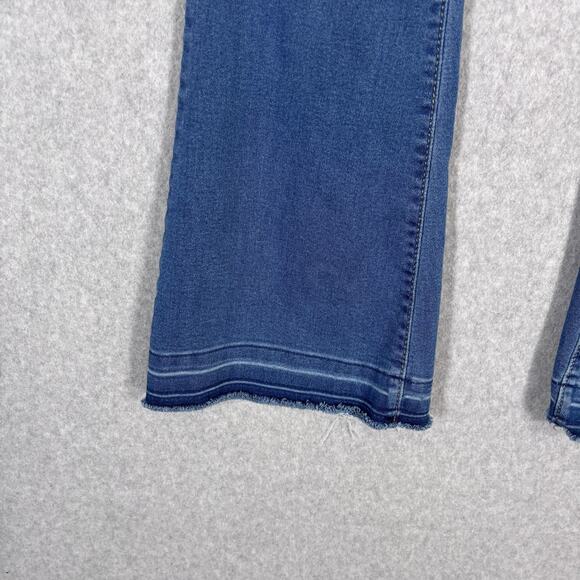 INC Denim Flare Bell Bottom Jean 6P Pull On High Rise Raw Frayed Stretch Jegging - Picture 4 of 13